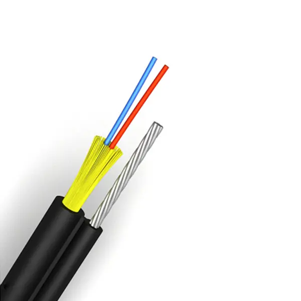 Kabel drop ftth udara luar ruangan mode tunggal, 1 core 2 core 657A kabel datar FRP dengan kabel serat optik kurir