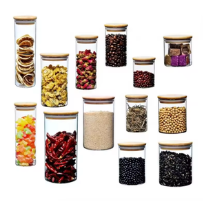 Frascos de vidrio para almacenar alimentos Tapas de madera herméticas Forma cilíndrica minimalista Almacenamiento de alimentos Tamaño S - Product Image 3