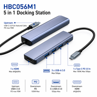 Hub USB C 5 en 1 HBC056M1, adaptateur HDMI 4K*60Hz avec PD 100W et transfert de données 5 Gbps, 3 ports USB 3.0, station d'accueil en aluminium pour ordinateur portable
