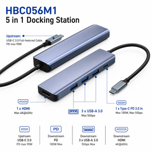Hub USB C 5 en 1 HBC056M1, Adaptador <span class=keywords><strong>HDMI</strong></span> 4K*60Hz con 100W PD <span class=keywords><strong>y</strong></span> 5Gbps de Datos, 3 <span class=keywords><strong>Puertos</strong></span> USB 3.0, Base de Conexión de Aluminio para Laptop - Product Image 3