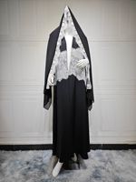 Ensemble Abaya en velours et dentelle de luxe J-282, manteau Abaya musulman avec hijab assorti, vêtements islamiques modestes à manches longues noirs