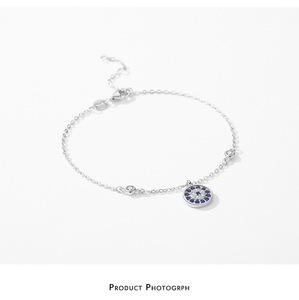 Pulsera de Cadena de Plata S925 con Dije de Ojo Azul, Cristal y Diamantes de Imitación, Joyería Clásica para Uso Diario de Mujer - Product Image 6