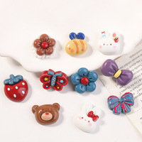 Antiek hars dier figuurtje platte achterkant DIY handgemaakt klein sieraden decoratief accessoire strik aardbei beer konijn bloem patch gat