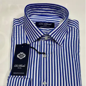 İtalya'da yapılan % 100% pamuklu mavi çizgili özel gömlek en kaliteli moda İtalyan tasarım