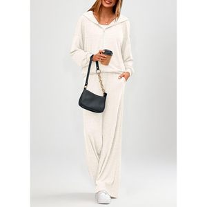 Women's 2 Piece <b>Zip</b> <b>Up</b> Hoodie Wide Leg Tracksuit Casual Spring Lounge Set Breathable Knitted Outfit - Product Image 3
