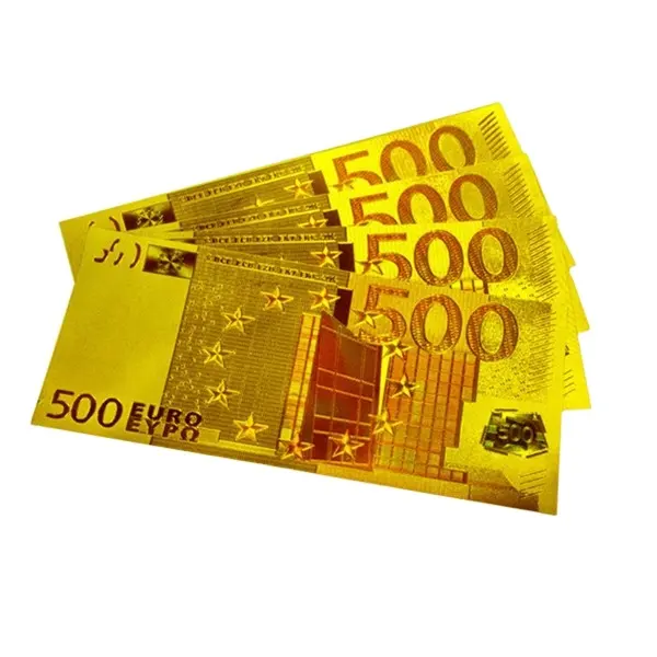 Golden currency notes 24k gold embossing Euro / US banknotes