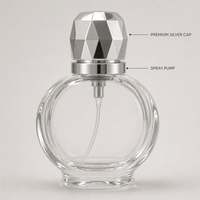 Flacon de parfum vide personnalisé en verre 30 ml avec capuchon argenté facetté, flacon atomiseur rond rechargeable, vente en gros, logo personnalisé