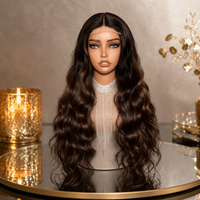 Perruques à fermeture en dentelle 4x4 en gros, sans colle, en cheveux humains mélangés, ombré caramel, avec mèches, ondulations lâches pour femmes noires