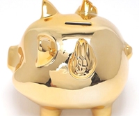 14.5*11.5cm meilleur cadeau évalué ouverture mouche doré cochon placage économie pulvérisation tirelire marchandises en céramique tirelire pour le stockage