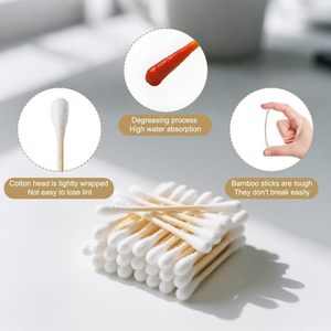 Precio de Fábrica 500 Unidades de Hisopos de Algodón Absorbente con Palitos de Bambú de 7.5cm para Maquillaje y Limpieza de Oídos de Uso Diario - Product Image 2