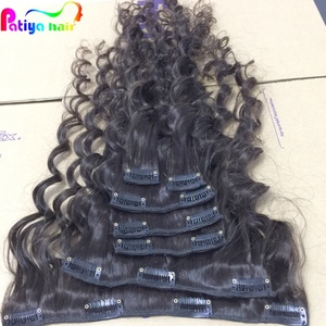 Clips dans le morceau de cheveux naturel ondulé cambodgien vierge Remy cheveux humains Double trame brut non traité Clip dans les extensions pour les femmes noires - Product Image 1