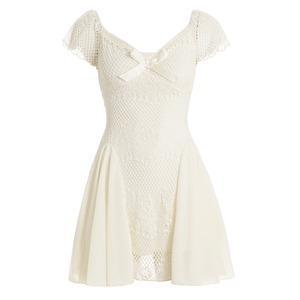 Robe mini chic sans col à bordure en dentelle, imprimé numérique uni, coupe trapèze évasée, flatteuse pour la silhouette, pour femme, idéale pour les soirées - Product Image 6