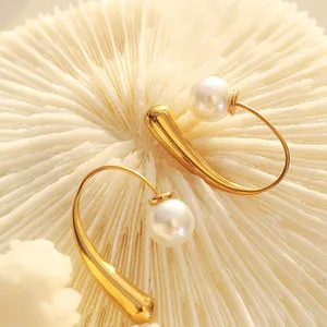 Hong Kong popular simple geometric retro personality imitation pearl hook out to wear earring wire girl jewelry gift