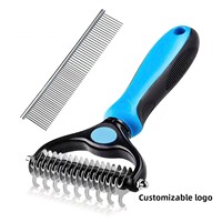Peigne démêlant 2-en-1 pour chiens et chats |   Brosse démêlante et anti-nœuds pour poils longs/courts, brosse de toilettage et de nettoyage (plastique)
