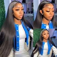 Perruques en dentelle frontale en cheveux humains lisses, vente en gros, perruques sans colle, cheveux humains brésiliens, perruques en dentelle frontale HD 360 pour femmes noires