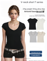 T-shirt en coton crocheté à col rond pour femme, coupe ajustée, manches courtes, extensible, sans repassage, décontracté pour le quotidien