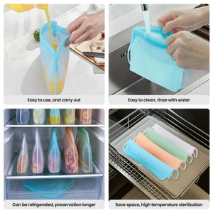 Custom Quart Size Silicone Food <b>Bags</b> Small 500ml and Medium 1000ml Standing up Platinum Silicone Food Grade Reusable Storage <b>Bag</b> - Product Image 6