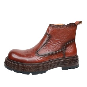 Nuevas Botas de Cuero para Hombre, Botas Chelsea de Cuero Genuino, Suela Gruesa, Cuero de Primera Calidad, Punta Redonda, Botas Casuales de Tobillo, Cómodas - Product Image 2