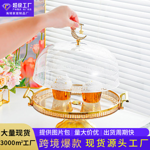 ฐานวางเค้กพลาสติกทรงกลมพร้อมฝาปิด หูจับสีทอง ถาดโชว์ขนม สำหรับร้านเบเกอรี่และใช้ในบ้าน - Product Image 5