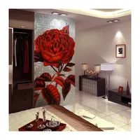 Luxuriöse stil hand geschnitten glas mosaik rote rose muster blume mosaik wandbild wand fliesen für haus dekoration
