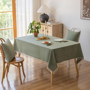 Minimalist Checkered Tassel <b>Tablecloth</b> Rectangular Oilproof Stain Resistant For Dining And Coffee Tables Home Use Polyester - Product Image 3