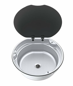 Évier compact rond pour camping-car, à couvercle rabattable, en acier inoxydable léger, anti-corrosion, résistant à la chaleur, à cuve unique - Product Image 1