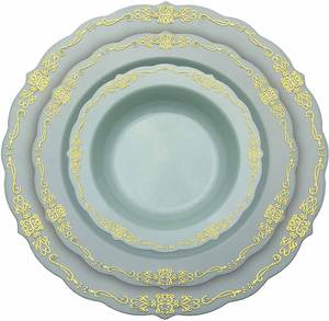 Assiettes en plastique jetables écologiques de haute qualité avec bord doré pour les événements de mariage et de fête - Product Image 1