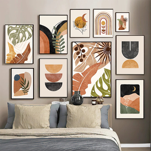 Pintura en lienzo de geometría abstracta, impresiones artísticas bohemias, imágenes de palmeras Monstera, póster de pared de sol y luna, decoración del hogar de mediados de siglo - Product Image 4