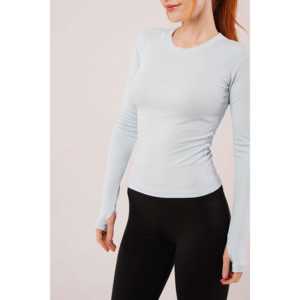 Blusa Básica de Manga Larga Azul Bebé para Mujer, Camisa Básica de Moda al por Mayor - Product Image 1