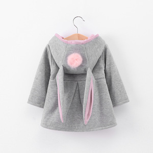Adorable Chaqueta <span class=keywords><strong>de</strong></span> Invierno para Niñas Pequeñas con Orejas <span class=keywords><strong>de</strong></span> Conejo, Pompones, Botones, Capucha y Forro - Product Image 1