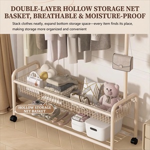 Perchero de pie metálico <span class=keywords><strong>simple</strong></span>, móvil, para dormitorio, con estante para sombreros, para almacenamiento de ropa, doble o individual, para exhibición de ropa, zapatos y baño - Product Image 5