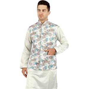 Triloki Abstract <b>Kurta</b> <b>Pajama</b> With Waistcoat 3 In 1 Set <b>Men</b> Ethnic Indian Traditional Wear Diwali Puja Outfit - Product Image 2