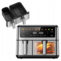 Friteuse à air 10L à double panier en acier inoxydable avec fenêtre de visualisation, contrôle de température indépendant, 10 programmes de cuisson et tiroirs antiadhésifs