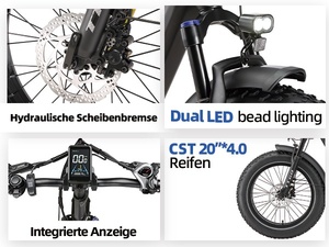 Vélo électrique pliable 20 pouces, batterie lithium 18Ah, autonomie 100 km, vélo électrique à pneus larges - Product Image 3