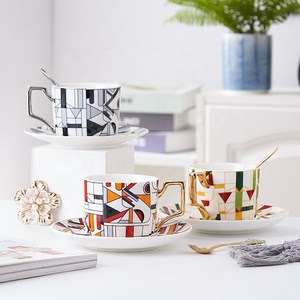 Taza de café con platillos de café capuchino té con oro plaza de China de hueso taza de té de porcelana de conjunto - Product Image 6
