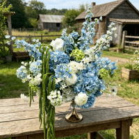 Boule de fleurs artificielles la plus populaire pour événements 2026, 50-60 cm, grande, bleu-vert mélangé, hydrangea, centre de table pour autel