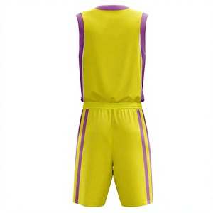 Ensemble d'uniformes de basketball LONG MISSION INDUSTRY jaune et violet, impression par sublimation, respirant, 100 % polyester, adulte unisexe, broderie - Product Image 2