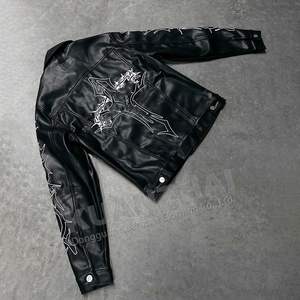 Tùy Chỉnh Nhà Sản Xuất Logo Thêu Trang Phục Người Đàn Ông Nút Lên Áo Khoác Da Và PU Xếp Chồng Lên Nhau Flare Quần Set Tracksuit Cho Nam Giới - Product Image 4