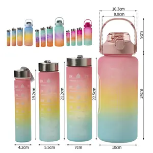 New style 2023 2L gradient color sets 4 in 1 sports bottle water with time marker gym bottle Bpa-free Agua embotellada