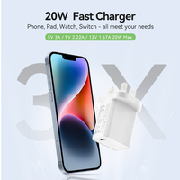Enchufe del Reino Unido CE UKCA RoHS Aprobación Mini portátil Tipo C Cargador USB C Carga rápida Cargador de 20 vatios 20W para iPhone