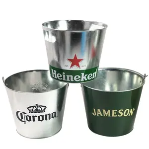 Food grade galvanized tin round ice bucket beverage tubs 6 bottles beer with OEM ODM logo brand