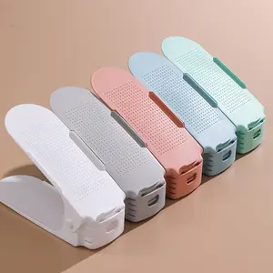 Estante de plástico plegable para almacenamiento de zapatos, organizador ajustable con ranuras