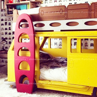 Cama doble de madera maciza para coche, cama creativa para niños, literas para adolescentes, estilo autobús con barandilla alta, temática personalizada