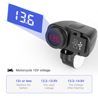 12V 24V Motorcycle Car Dual USB Charger with Digital Voltmeter Voltage Display, Waterproof Phone Power Adapter for Motorbike
