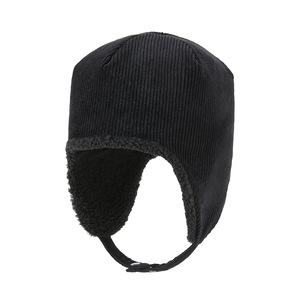 <b>Lei</b> Feng Hat Black Fleece Lined Unisex Warm Winter Ear Protection Hat 56-58CM Stripe Pattern - Product Image 1