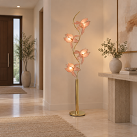 Lampadaire moderne en fer doré avec abat-jour floral en verre en forme de lotus pour villa, salon, chambre, hôtel, décoration intérieure