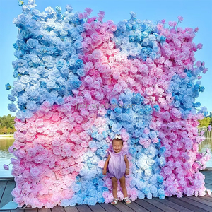Parete di Fiori Artificiali 8 Piedi, <span class=keywords><strong>Sfondo</strong></span> <span class=keywords><strong>Rosa</strong></span> e Blu per Baby Shower, Decorazione Arrotolabile per Eventi - Product Image 1