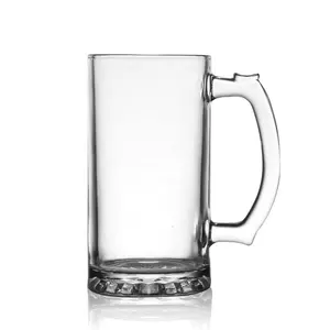 Caneca de vidro de cerveja com fundo grosso de 17 onças, caneca de vinho, copo de cerveja de vidro transparente com alça