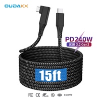 Cable USB Tipo C de 240W y 5M con Trenzado de Nailon, Ángulo Recto, E-Marker, Carga Rápida 48V 5A, Cables de Datos Tipo C para Teléfono Móvil, Laptop y PC