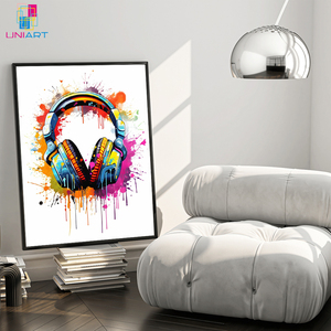 Auriculares UNIART <span class=keywords><strong>DJ</strong></span>, <span class=keywords><strong>arte</strong></span> de acuarela, Impresión de música vibrante, equipo de Audio moderno, decoración de pared, <span class=keywords><strong>arte</strong></span> para decoración del hogar - Product Image 3